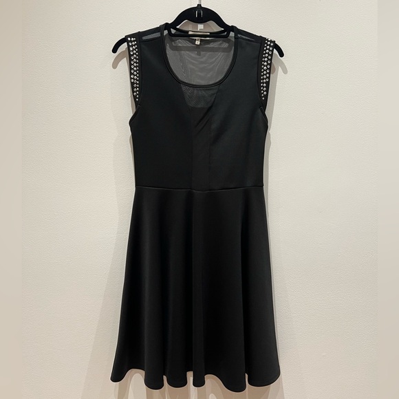 Monteau Los Angeles Dresses & Skirts - Black Sleeveless Dress with Studded Shoulders and Mesh Details